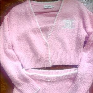 Juicy Couture Light Pink Fuzzy Cardigan and shorts SET